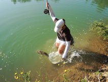 If it is a hot and sunny summer day, soak your UV protective sleeves, or wait for the spooked fish to soak you in a frantic escape!