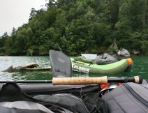 Friendly noon relax on the water. In the middle of big lake - no problem on the Belly-Boat.