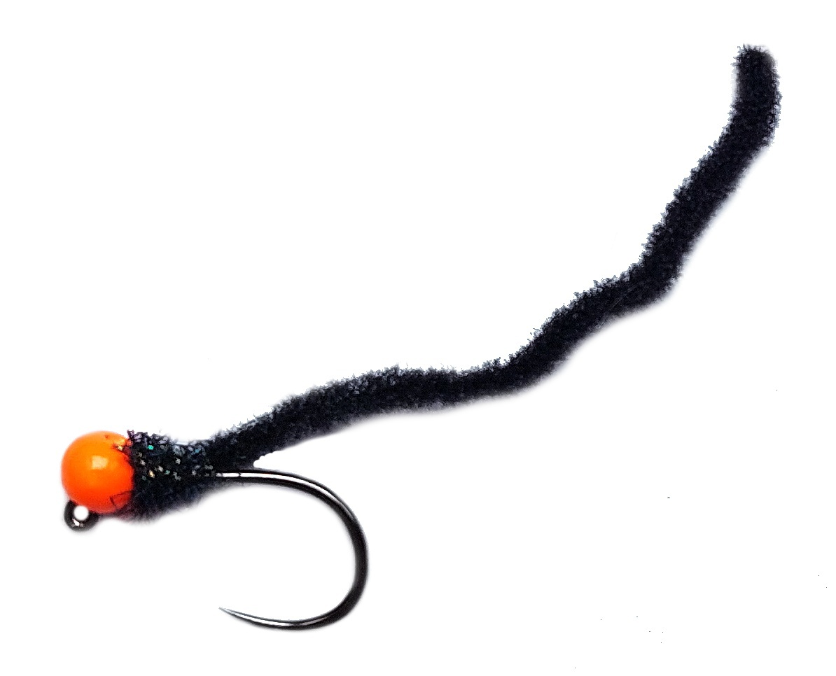 Micro-Chenille Worm Fluo Orange Head Black Jig