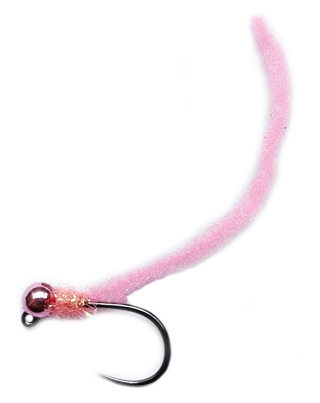 Micro-Chenille Worm Metallic Pink Head Light Pink Jig