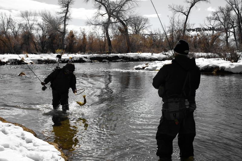 Assisting another thick brown, Paul Swint thanks Matt for the downstream scoop
