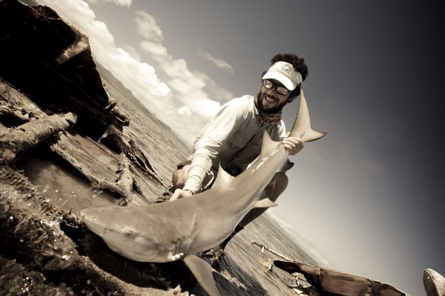 A nice lemon shark sight fished on fly. Hooked on a flat while wading, a very good experience shared with my fishing buddy
