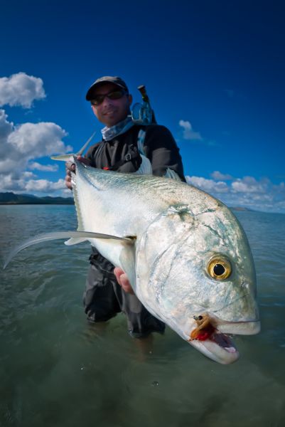 A trophy Brassy Trevally caught by my friend Seb. This tailing fish was a very exciting experience