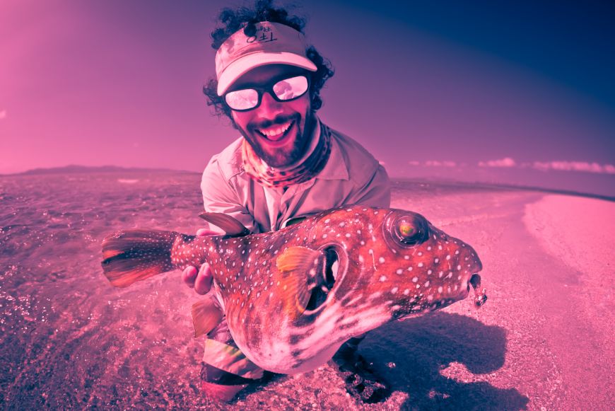 A psychedelic Box fish sight fished in shallow water