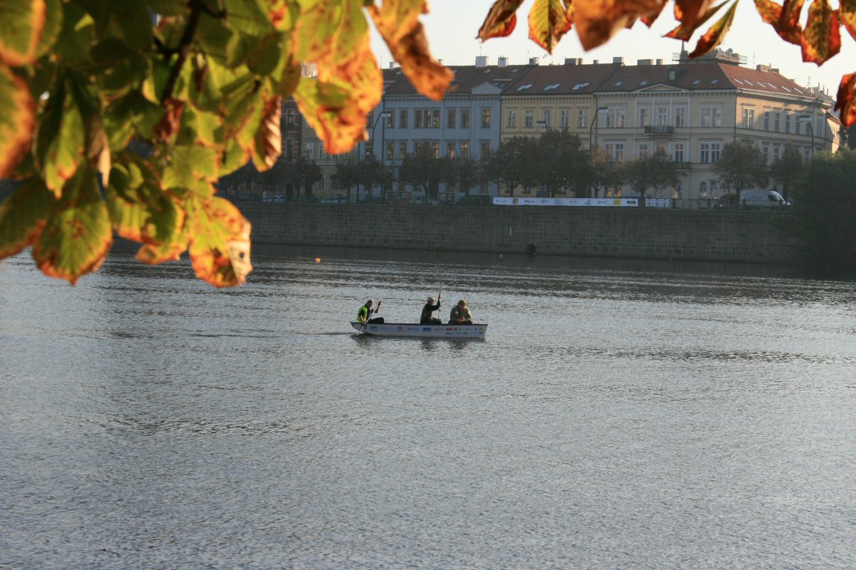 Lonely boat on Vltava river