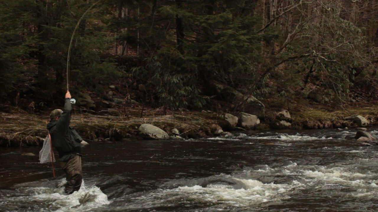 Aaron hooks another fish in the pocket water