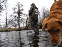 Flyfisherman and dog