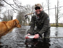 Rainbow trout and dog