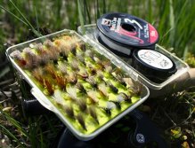 All you need - Small and thin fly box with caddis flies, quality leader and Fuller's Mud... All from Fulling Mill