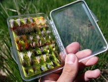 Slim and small Fulling Mill Clear Silicone Box full of flies! Substitute home for my favorite dry flies.