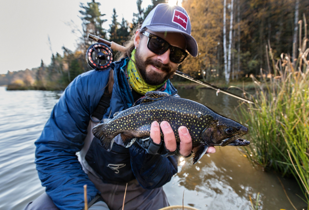 "Turtle" Brook trout on a small white attractor fly.