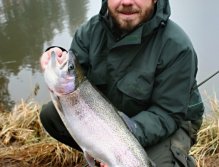 A nice rainbow trout caught from a place where was a big piece of ice few moments ago.