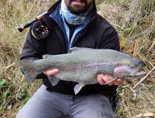 "Mottled" autumn rainbow trout grabbed small Hot Head Diawl Bach near by bank.