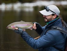 Nice Decemeber rainbow trout with a pink streamer in his jaws.