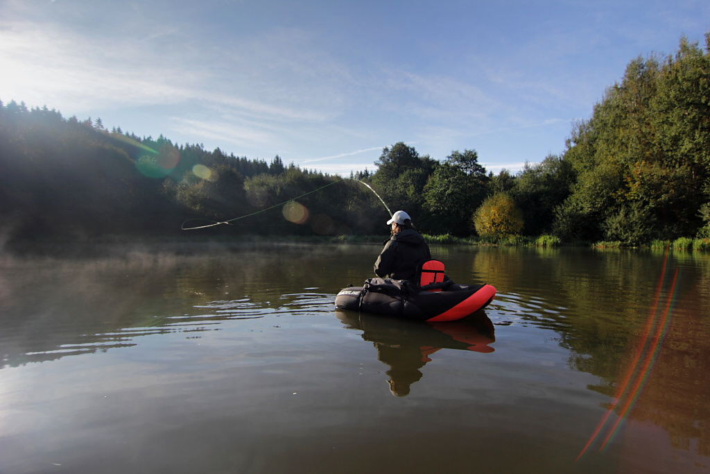 Nice sunny days are great for fishing from belly boat, especially when fishing for cautious and large fish that are already on the "open water" and successfully resist hunting attempts by anglers who are limited by the possibilities of bank fishing!