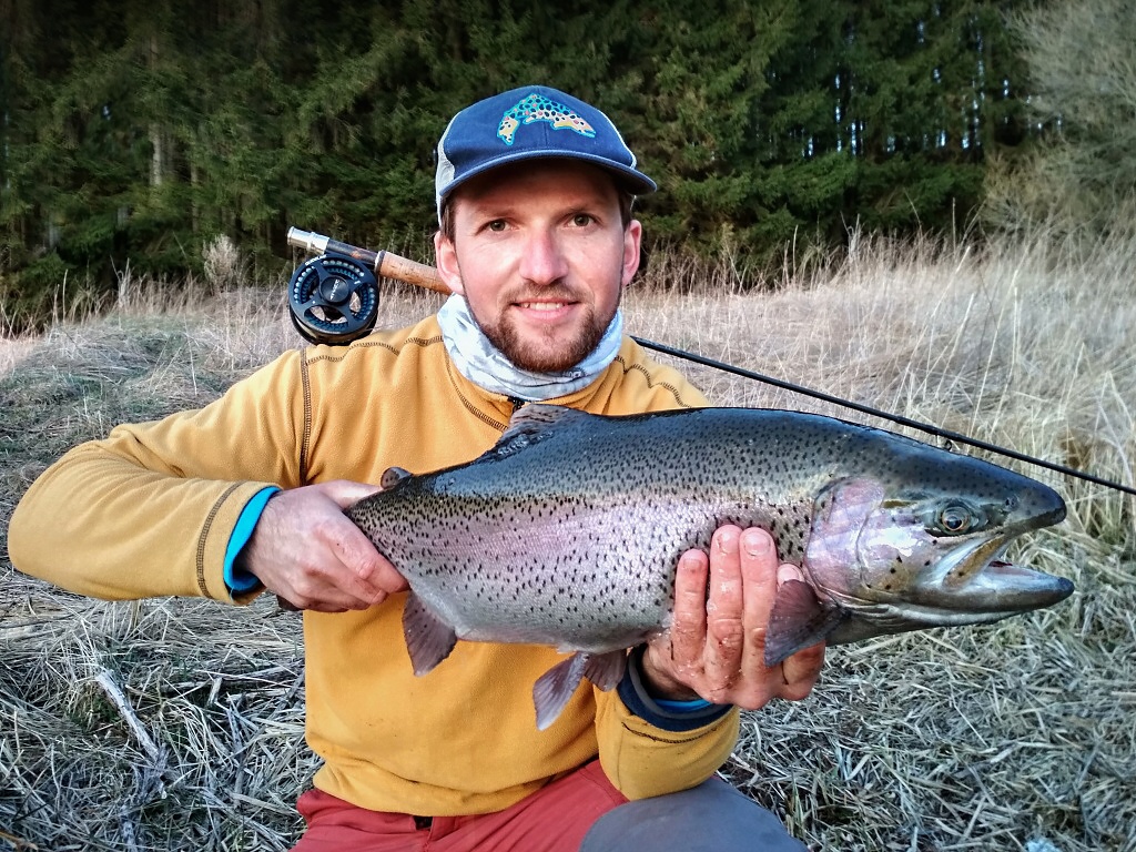 Big and beautifully colored rainbow caught in warm April evening! Big fish are often apathetical during the day, but - as I have seen many times - if you last until the end of the fishing day, there is a great chance that you will get a nice fish!