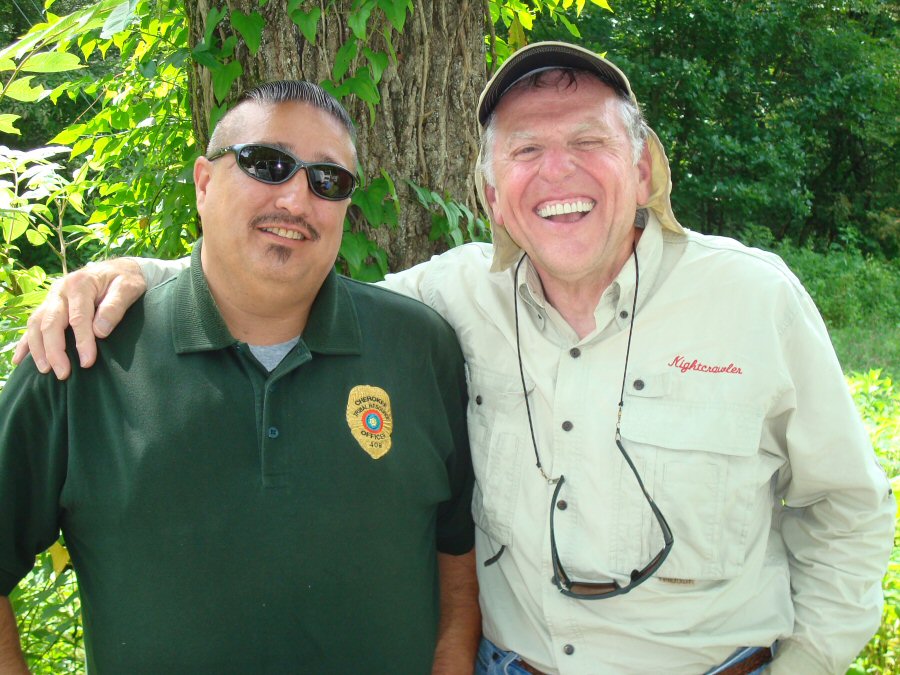 Fishing pal and nymph-fishing expert, Steve "NightCrawler" Patterson and Cherokee Indian Wildlife Officer Charles Smathers enjoy a joke