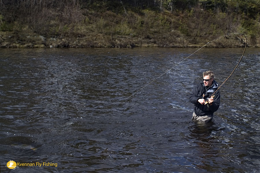 Playing a big grayling at opening day