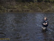 Playing a big grayling at opening day