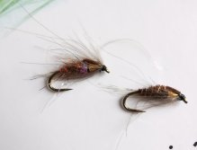 Simple mayfly nymphs with Tungsten weight OLIVE Knápek Hooks used in thorax.
