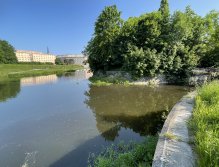 Confluence of the Bystřice River with the Morava River