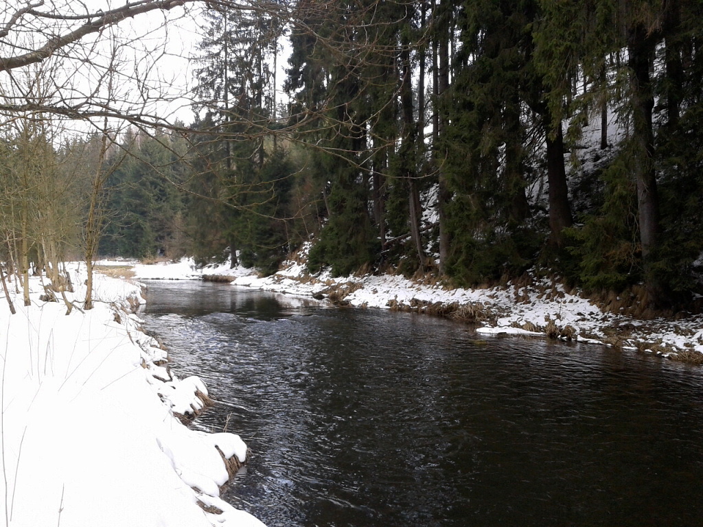 My favorite non-trout river flowing through the snowy and quiet countryside. I like to go to these places during the Christmas holidays. On nymphs here I cacth chub, roach, grayling or trout. Smaller pike or perch can also be caught on the streamer.