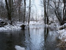 Another beautiful corner of a forgotten forest stream, which hides many surprises in its pools. The ice belt clearly shows how cold the water is. In such cases, the freezing of the eye rings and fly line will make the fishing more harder and annoying!
