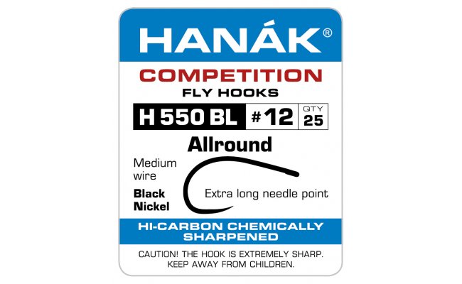 Fly Tying Hook Hanak Competition Allround Long (H550BL) Fly Tying Hook Hanak Competition Allround Long Black Nickel No 10, 25 pcs (H550BL)
