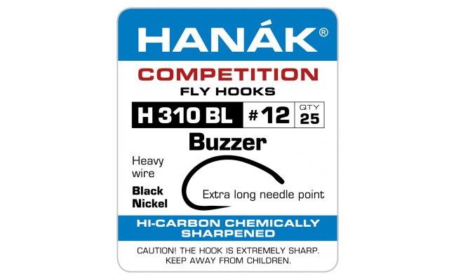 Fly Tying Hook Hanak Competition Heavy Buzzer (H310BL) Fly Tying Hook Hanak Competition Heavy Buzzer Black Nickel No 8, 25 pcs (H310BL)