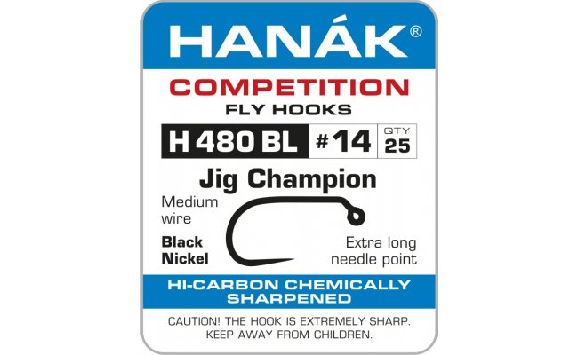 Fly Tying Hook Hanak Competition Jig Champion (H480BL) Fly Tying Hook Hanak Competition Jig Champion Black Nickel No 6, 25 pcs (H480BL)