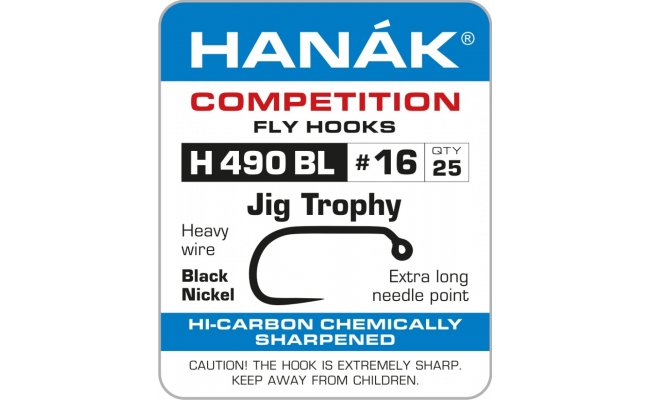 Fly Tying Hook Hanak Competition Jig Trophy (H490BL) Fly Tying Hook Hanak Competition Jig Trophy Black Nickel No 10, 25 pcs (H490BL)