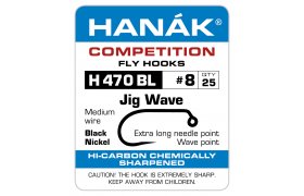 Fly Tying Hook Hanak Competition Jig Wave (H470BL) Fly Tying Hook Hanak Competition Jig Wave Black Nickel No 8, 25 pcs (H470BL)