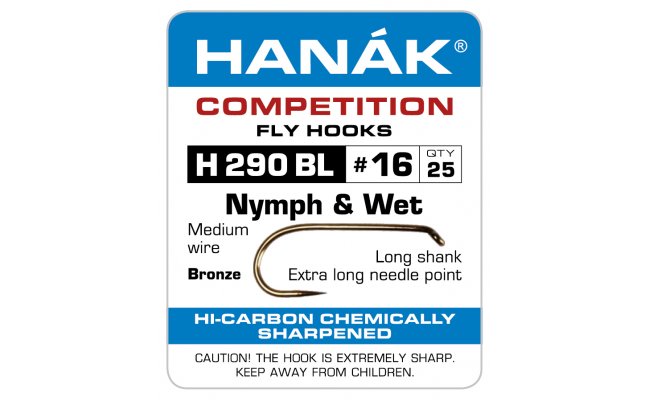 Fly Tying Hook Hanak Competition Nymph and Wet (H290BL) Fly Tying Hook Hanak Competition Nymph and Wet Bronze No 8, 25 pcs (H290BL)