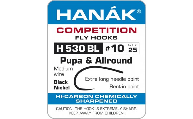 Fly Tying Hook Hanak Competition Pupa & Allround (H530BL) Fly Tying Hook Hanak Competition Pupa & Allround No 8, 25 pcs (H530BL)