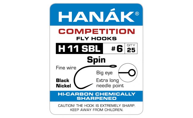 Fly Tying Hook Hanak Competition Spin (H11SBL) Fly Tying Hook Hanak Competition Spin Black Nickel Extra No 6, 25 pcs (H11SBL)