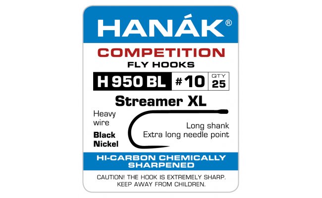 Fly Tying Hook Hanak Competition Streamer Extra (H950BL) Fly Tying Hook Hanak Competition Streamer Extra Black Nickel No 6, 25 pcs (H950BL)