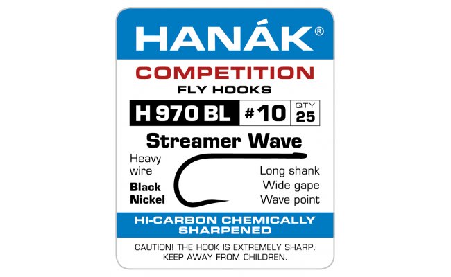 Fly Tying Hook Hanak Competition Streamer Extra (H970BL) Fly Tying Hook Hanak Competition Streamer Extra Black Nickel No 6, 25 pcs (H970BL)