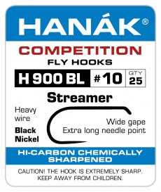 Hanak Competition Streamer Hook Black Nickel - No 6 or 8, (H900 BL)