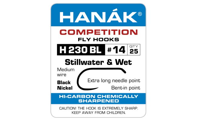 Fly Tying Hook Hanak Competition Wet (H230BL)  Fly Tying Hook Hanak Competition Wet Black Nickel No 12, 25 pcs (H230BL)