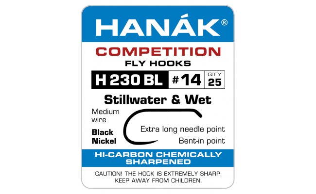 Fly Tying Hook Hanak Competition Wet (H230BL)  Fly Tying Hook Hanak Competition Wet Black Nickel No 8, 25 pcs (H230BL)