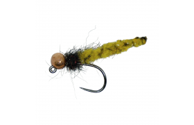 Tungsten Jig MOP Fly Yellow Body Peacock & Copper Tungsten Jig MOP Fly Yellow Body Peacock & Copper, Size 14