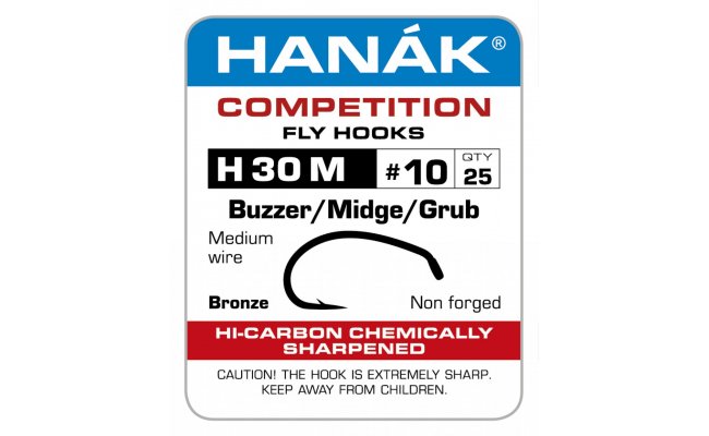 Fly Tying Hook Hanak Competition Buzzer/Midge/Grub (H30M) Fly Tying Hook Hanak Competition Buzzer/Midge/Grub Bronze No 8, 25 pcs (H30M)