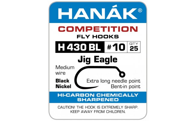 Fly Tying Hook Hank Competition Jig Eagle (H430BL) Fly Tying Hook Hank Competition Jig Eagle Black No 8, 25 pcs (H430BL)