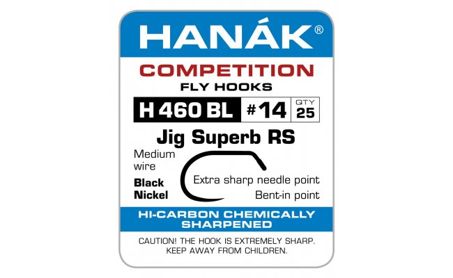 Fly Tying Hook Hank Competition Jig Superb RS (H460BL) Fly Tying Hook Hanak Competition Jig Superb RS Black Nickel No 14, 25 pcs (H460BL)