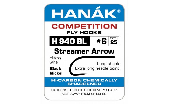 Fly Tying Hook Hanak Competition Streamer Arrow (H940BL) Fly Tying Hook Hanak Competition Streamer Arrow No 6, 25 pcs (H940BL)