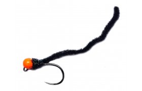 Micro-Chenille Worm Fluo Orange Head ... Micro-Chenille Worm Fluo Orange Head Black Jig, Size 14
