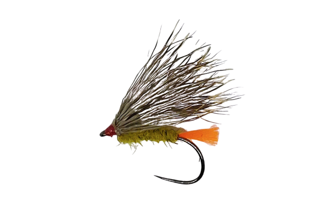 Deer Hair Caddis Orange Tag Olive B/L Deer Hair Caddis Orange Tag Olive B/L, Size 12