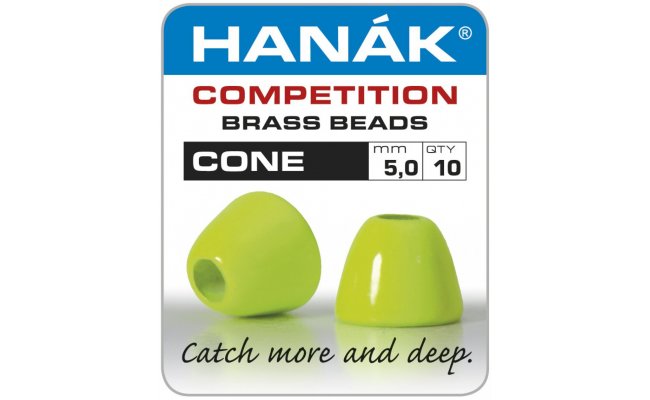 Brass Cone Heads Hank Competition CONE Chartreuse Brass Cone Heads Hank Competition CONE Chartreuse 5,0 mm, 10 pcs