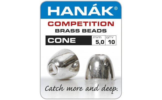 Brass Cone Heads Hank Competition CONE Silver Brass Cone Heads Hank Competition CONE Silver 5,0 mm, 10 pcs