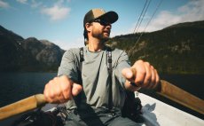 Fishing Cap Guideline Badge Trucker Forest - In Action